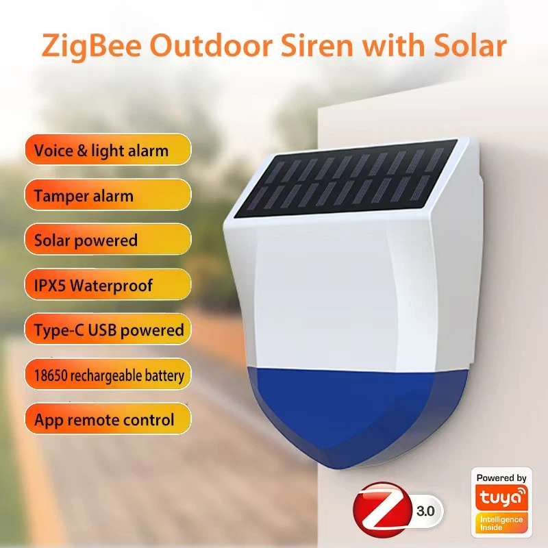 Tuya WiFi Zigbee outdoor solar sound and light alarm