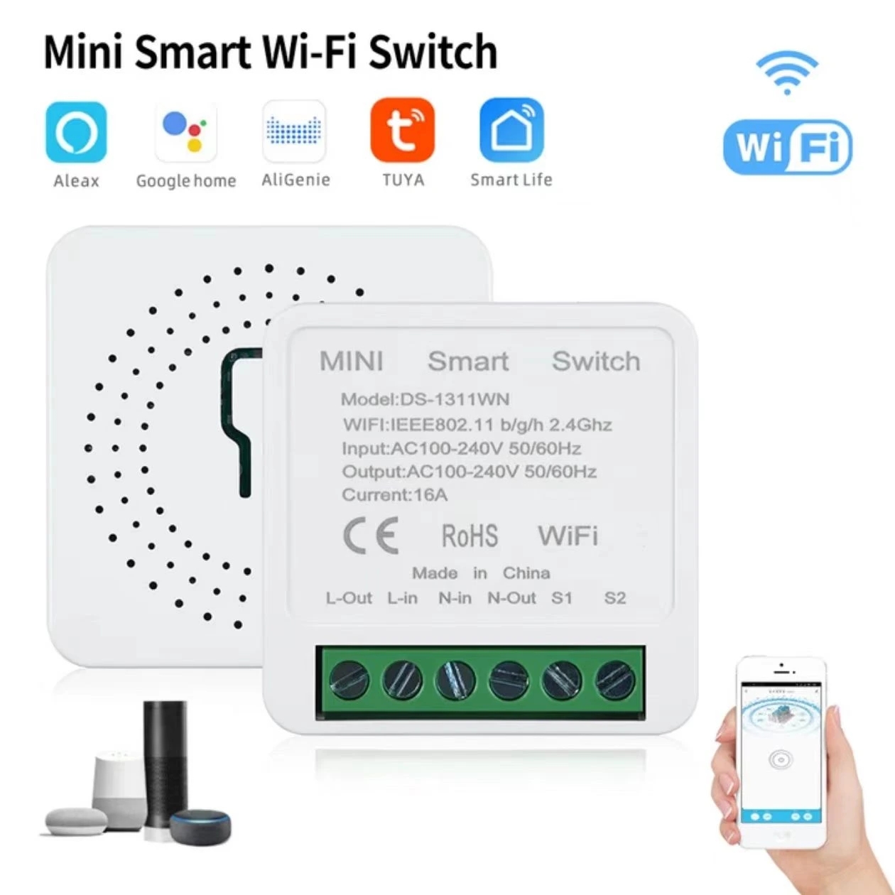 Tuya WiFi mini DIY 16A smart switch module