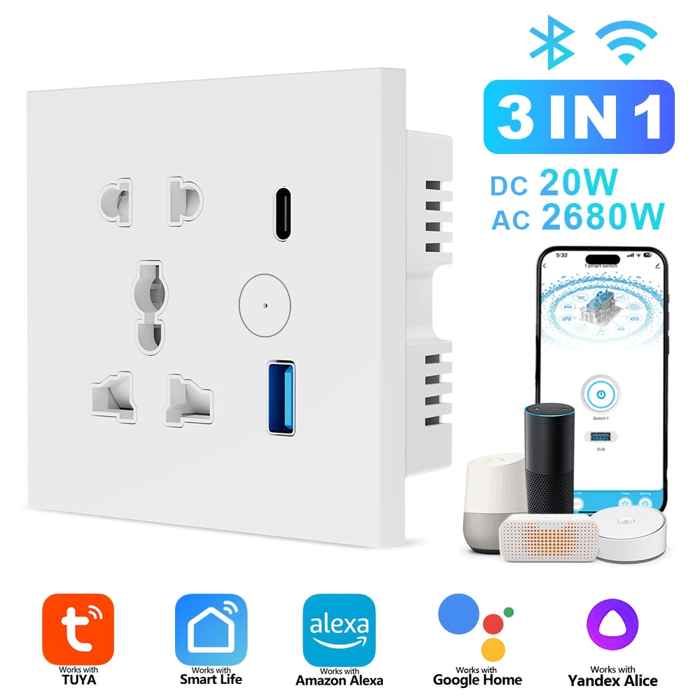 Tuya WiFi Zigbee 16A universal smart wall socket